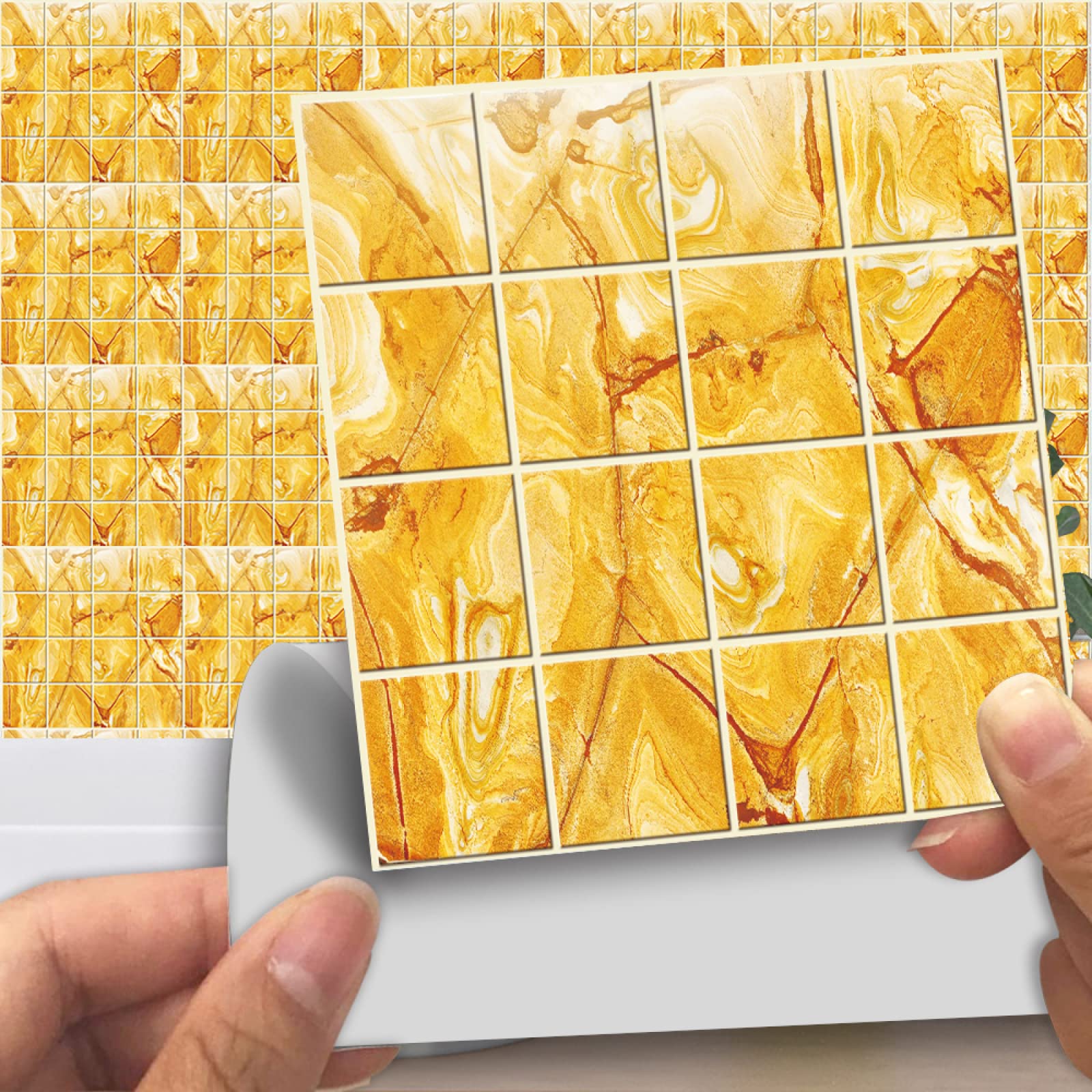 LMYSXAOZ Kitchen Tile Stickers 20x20cm Orange Stick on Tiles for Bathroom Wall Backsplash Self-Adhesive Vinyl Home Decoration （10 Pieces）