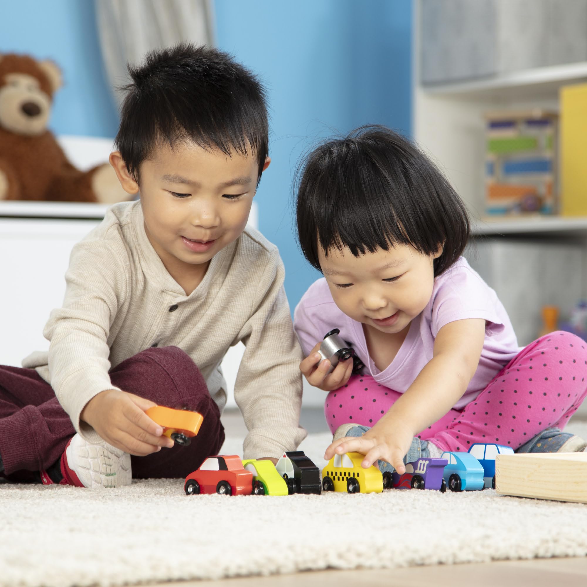 Melissa & Doug Wooden Car Set, Wooden Toy & Trains, Trucks & Vehicles, 3+, Gift for Boy or Girl