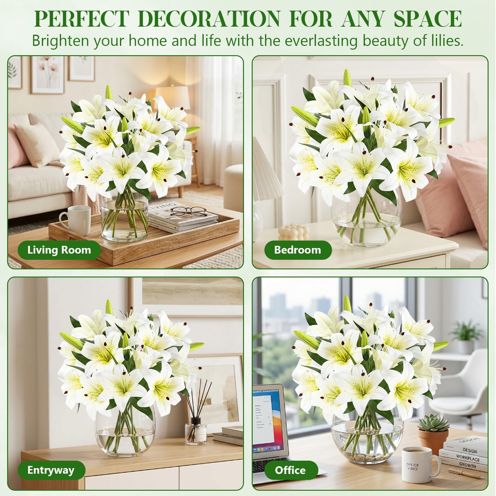 TYL&TYS 6PCS Artificial Lilies Flower Set, 3D Printing Realistic Fake Lilies with 12 Heads and 6 Buds - Image 6