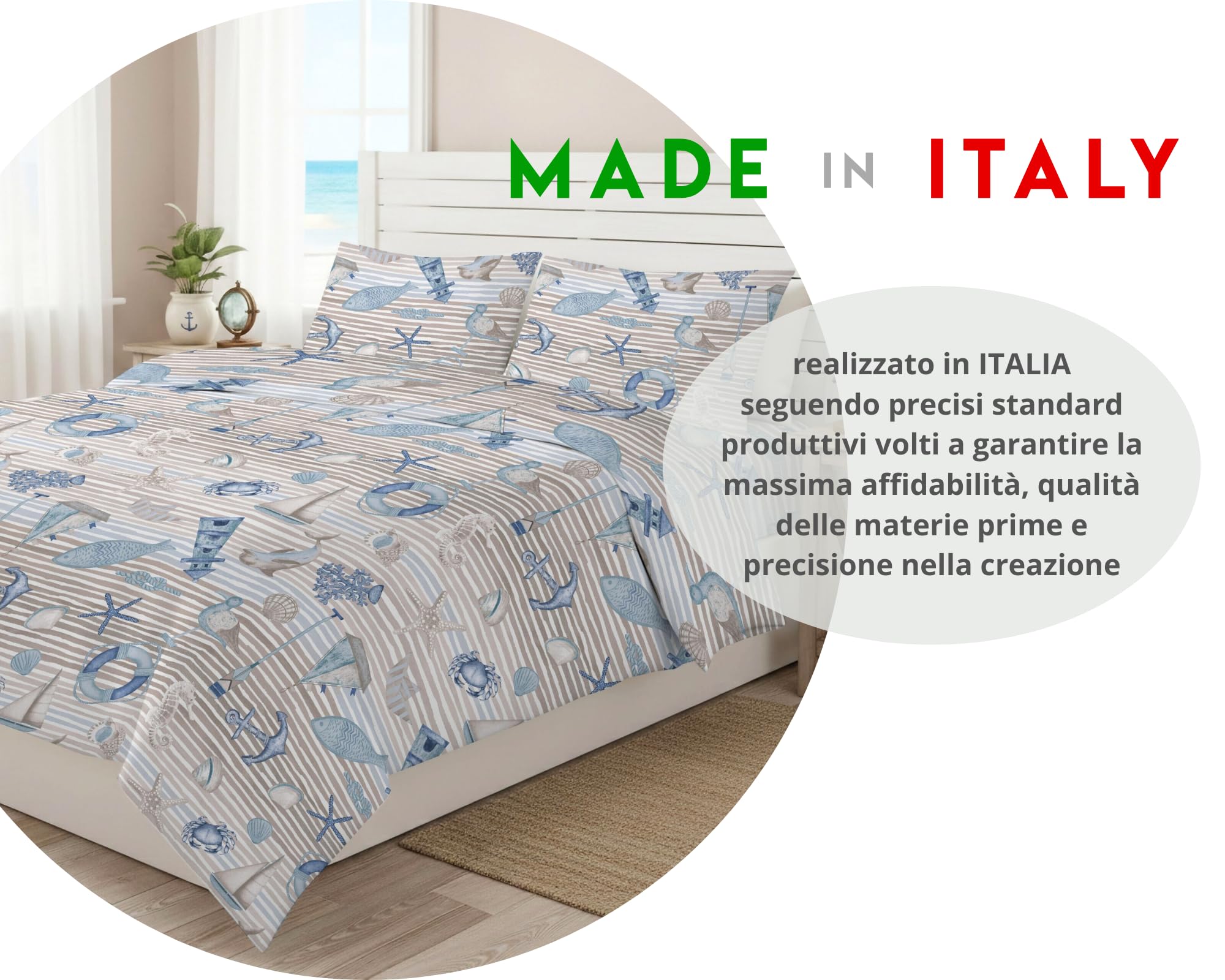 Tata Home Parure Copripiumino Singolo in Cotone con Sacco Piumino e Federa Set Copripiumino Made in Italy Fantasia Marina Mod. Pesci