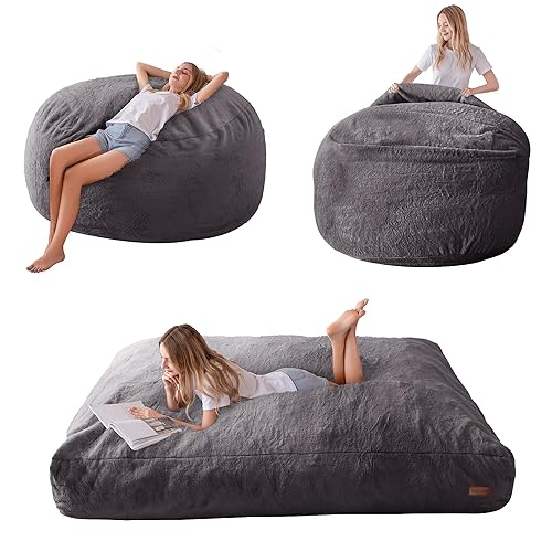MAXYOYO Sitzsack-Bett – umwandelbar von Sitzsack-Sessel zu Bett – Schaumstoff-Sofa mit zotteligem Bezug und Flauschiger Füllung für Erwachsene, Jugendliche, Gäste (Anthrazit, 150x200 cm) - Anthrazit - 150 x 200 cm