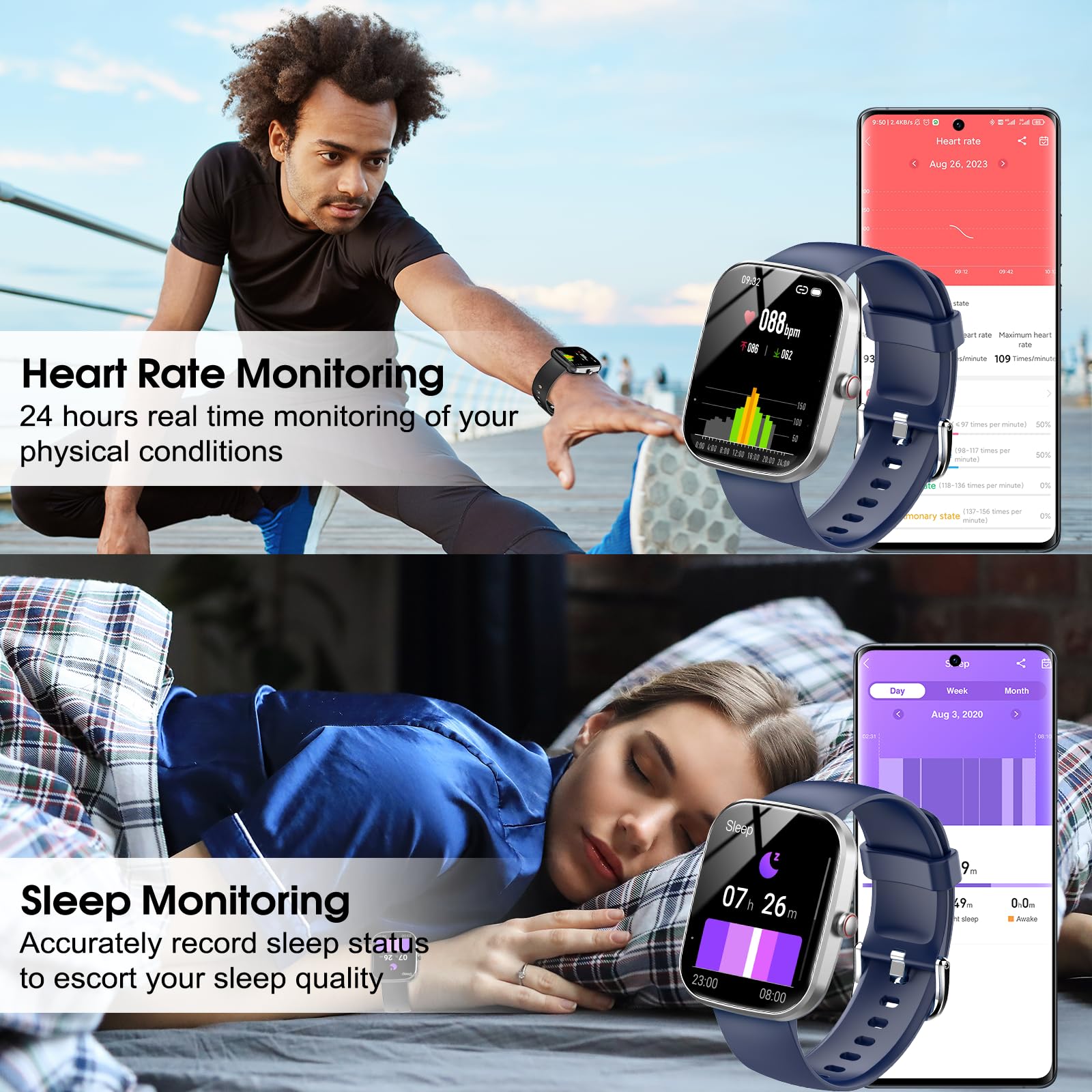 Csasan Smartwatch Uomo Donna con Effettua/Risposta Chiamate, 1.91'' HD Orologio Smartwatch con Contapassi/Sonno/Cardiofrequenzimetro, 110+ Modalità Sportive Fitness Tracker Impermeabile IP68, Blu