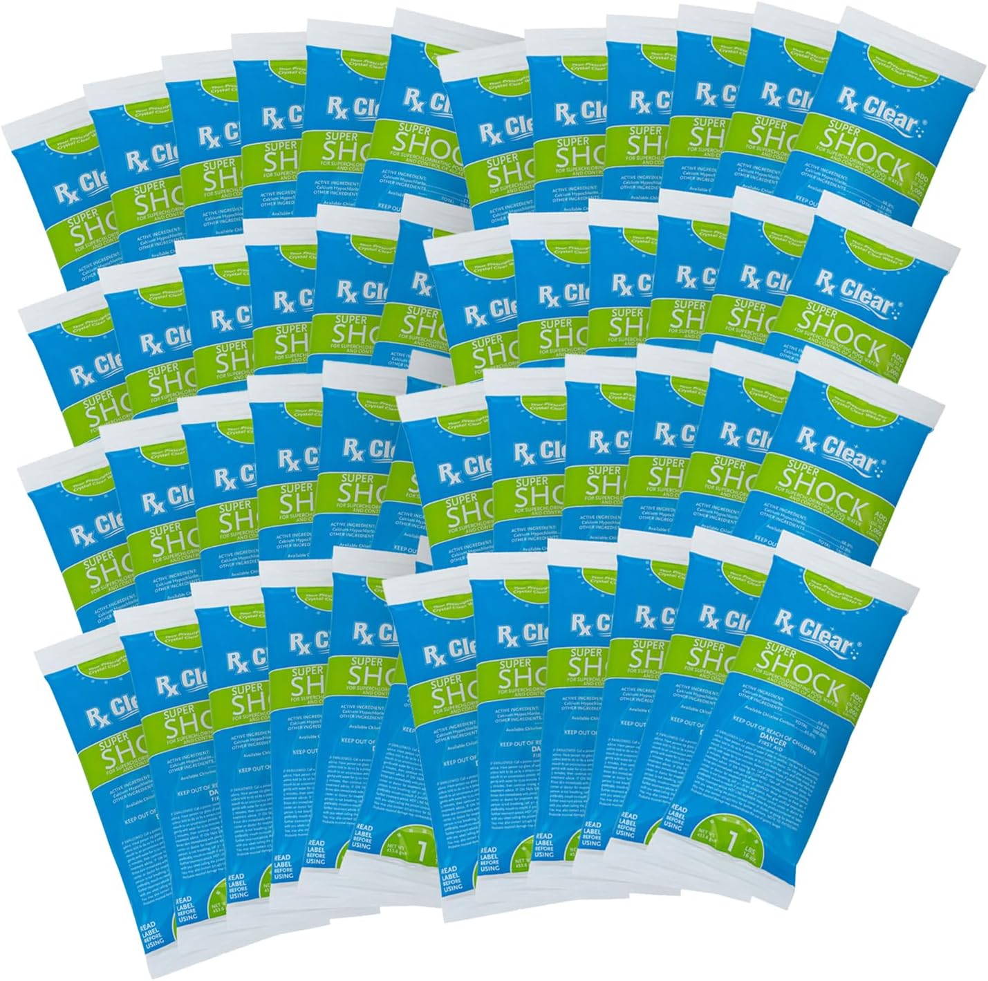 Rx Clear 50 lbs 3" Chlorine Tablets & 48 lbs Super Shock Kit | Individual Chlorinating Tabs and Shock for Sanitizing Swimming Pools | Long Lasting, Slow Dissolving, & UV Protected