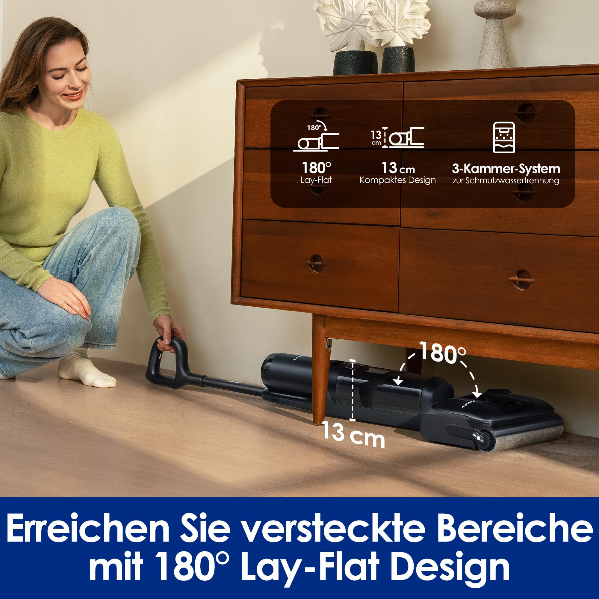 Tineco Floor ONE S7 Stretch Ultra Nass Trockensauger, 21000 Pa Saugkraft 180° Lay-Flat, 5 Min 85°C Flashdry, 50 Min Laufzeit, DualBlock Anti-Tangle, Beide Kantenreinigen, für Hartböden & Werkstatt