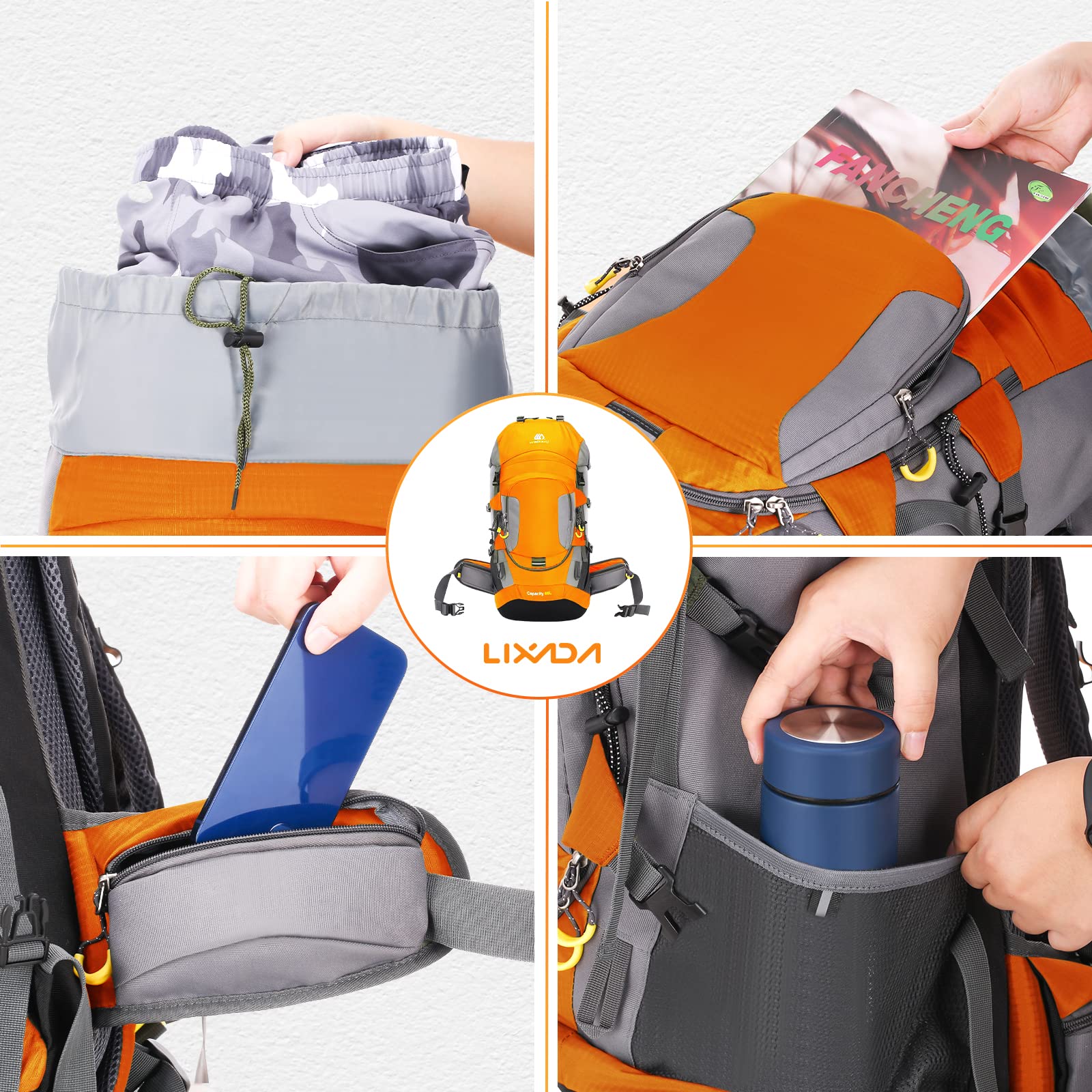 Lixada Zaino da trekking 50 l zaino con custodia di protezione impermeabile ultraleggero per alpinismo arrampicata trekking sport viaggio campeggio