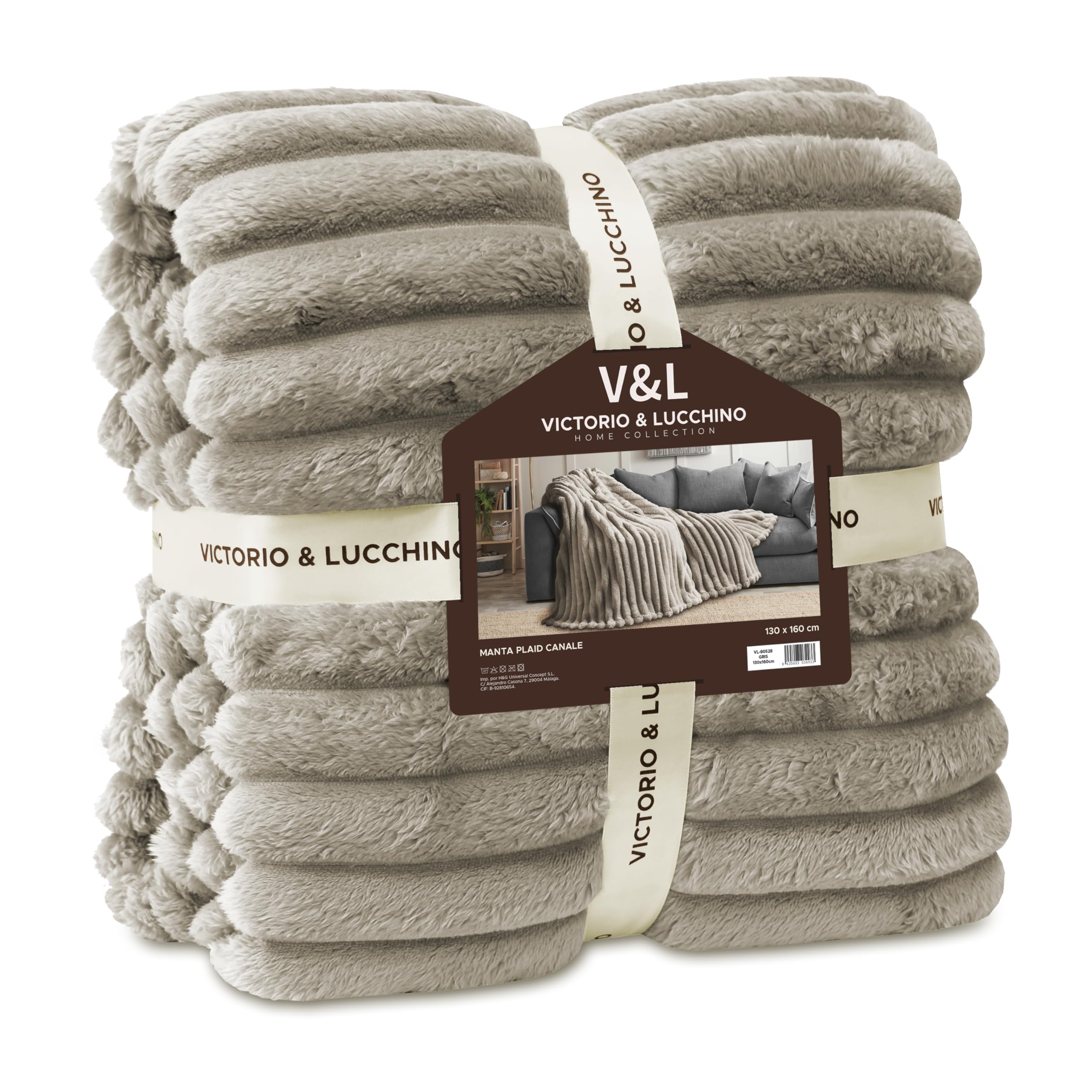 Victorio & Lucchino V&L Manta Canale Extra-Suave 450g para Sofá o para Cama. Cálida con Reverso sin Borrego. Transpirable para Invierno (80528-CAMEL, 130X160cm)