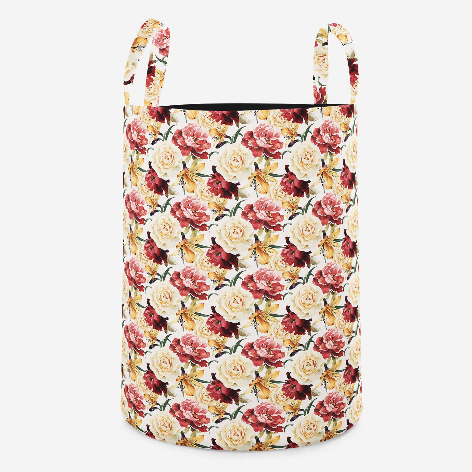 ArtzFolio Roses Foldable Open Storage Bin | Organizer Box, Toy Basket, Shelf Box, Laundry Bag | Canvas Fabric Round; 14 inch Diameter x 18 inch Height