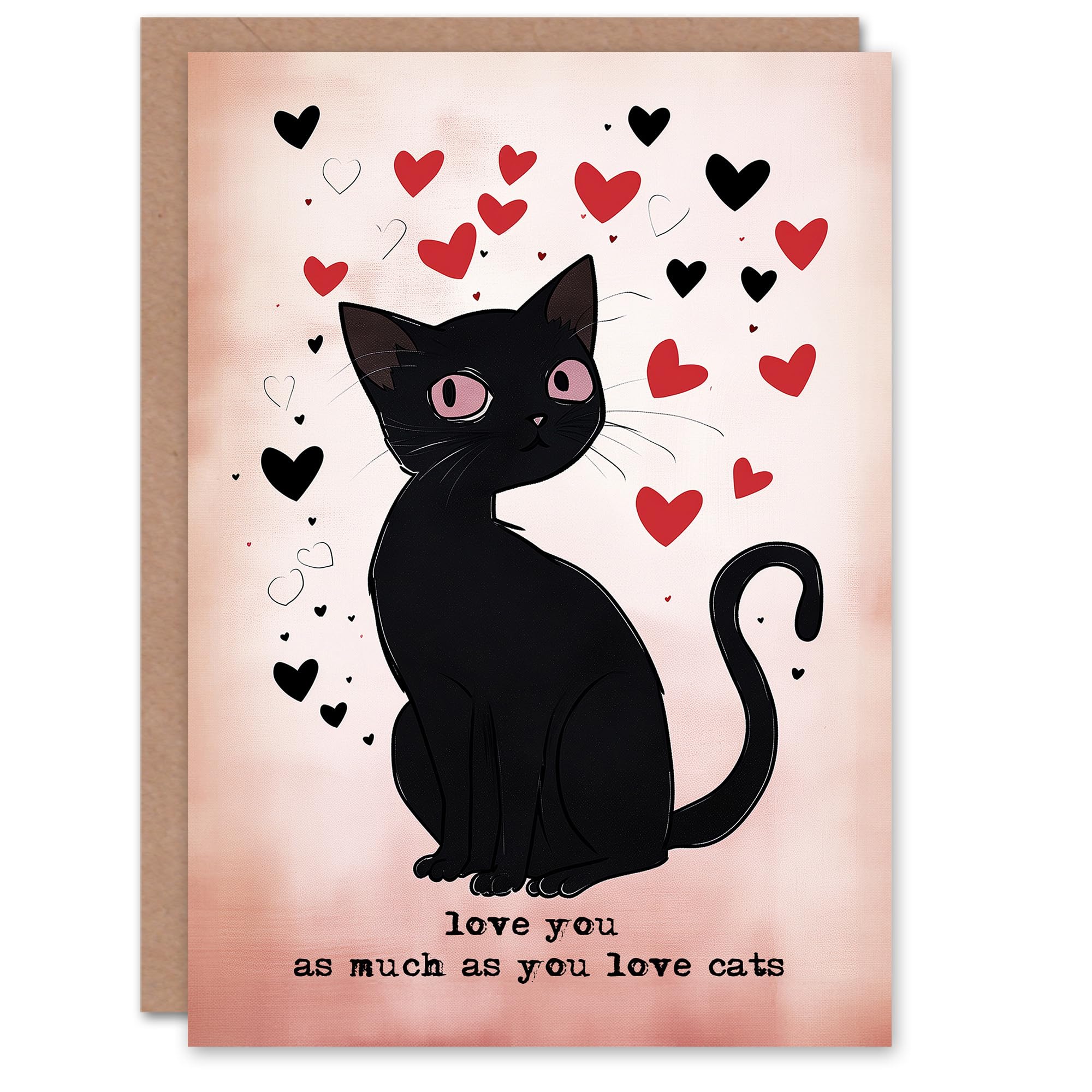 Artery8 Valentines Day Greeting Card Love You Cat Lover Hearts For Him or Her