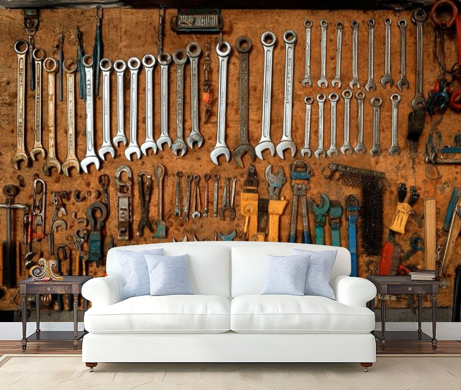 Wall Mural Peel and Stick Mechanic Tools Arranged Wall Large Wallpaper Self Adhesive Contact Paper Removable 3D Wall Sticker for Living Room Bedroom 69"x96"