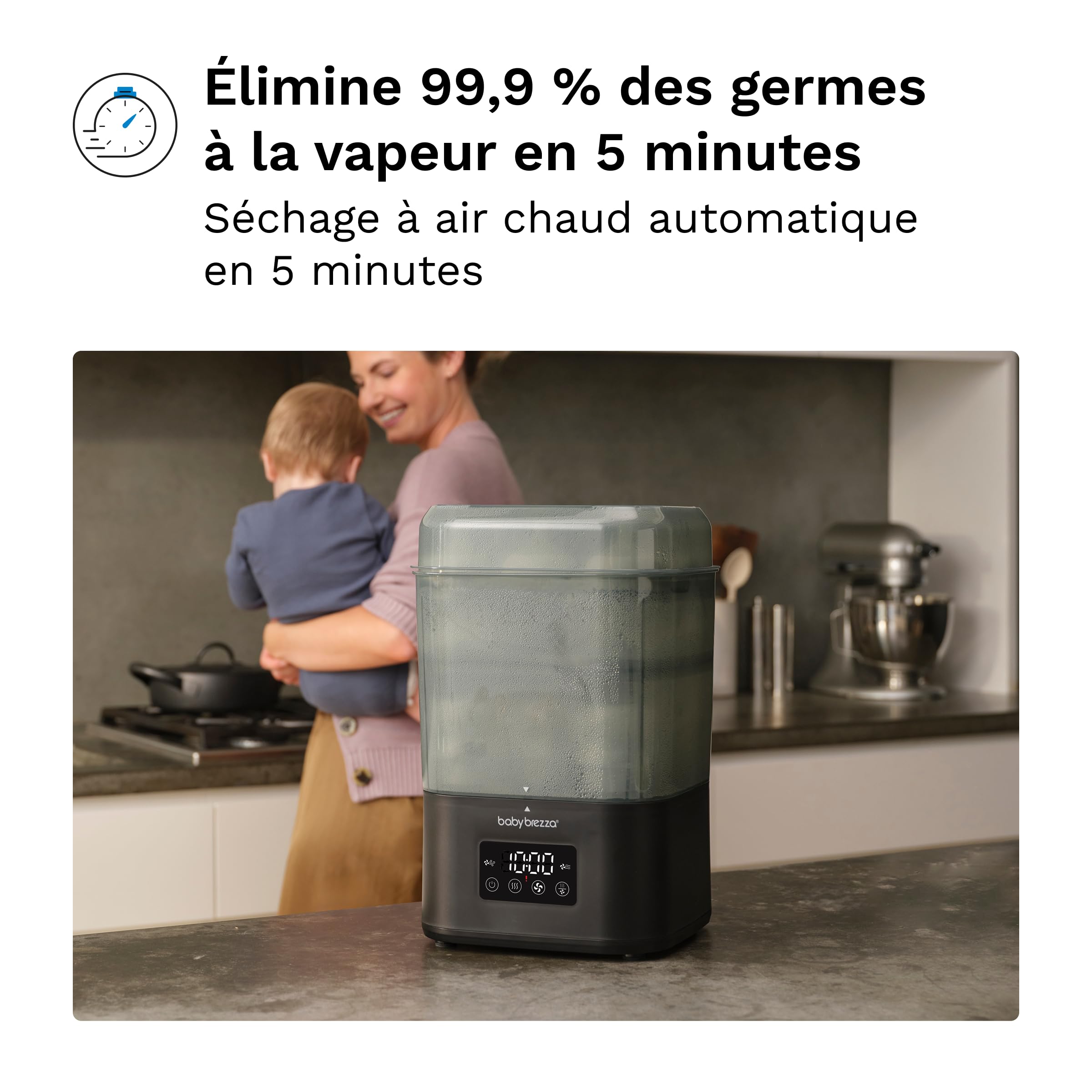 Baby Brezza - Stérilisateur biberons SuperQuick Sterilizer Dryer 10 minutes | Stérilise et sèche en 10 minutes. Grande capacité, compatible avec tous les biberons, sucettes et pièces de tire-lait