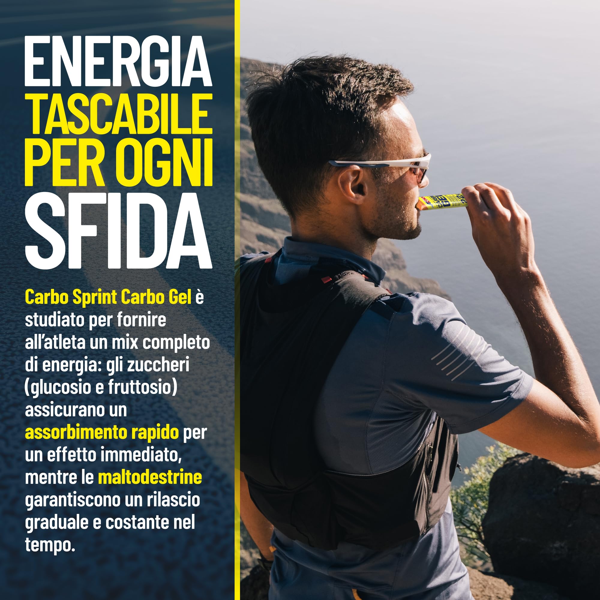 ProAction Carbo Sprint Gel Energetico | Gel Carboidrati per Ciclismo, Running e Corsa | Energy Gel Sport 22g Carboidrati per Stick | Box da 25 pz