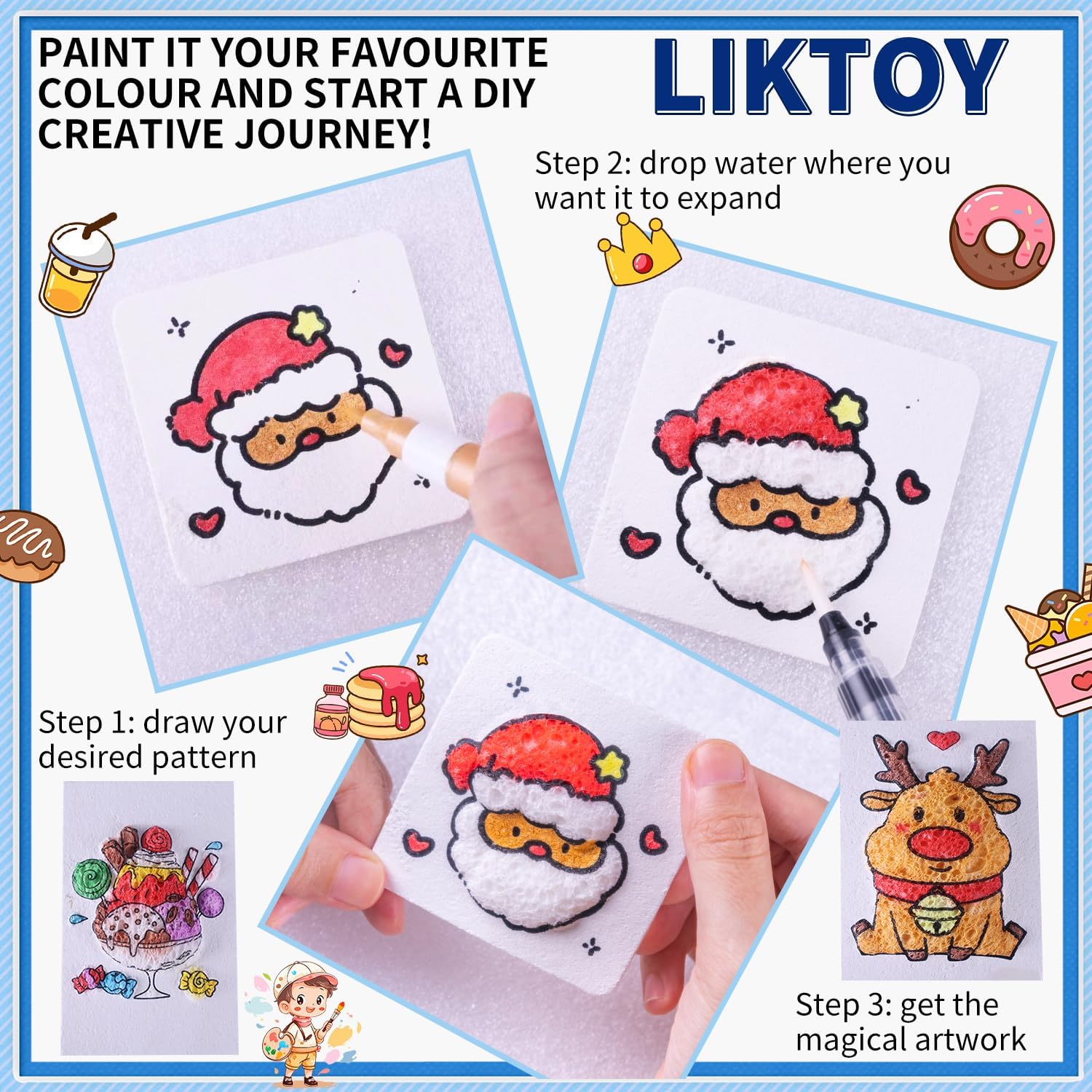 Liktoy 72Pcs Magic Foam Texture Painting Kit, 44Pcs Foam Texture Paper, 24 Colorful Brush, 2 Water Brushes, 3D Effect Texture Painting Set, Ideal for Halloween, Christmas, Birthday Gifts