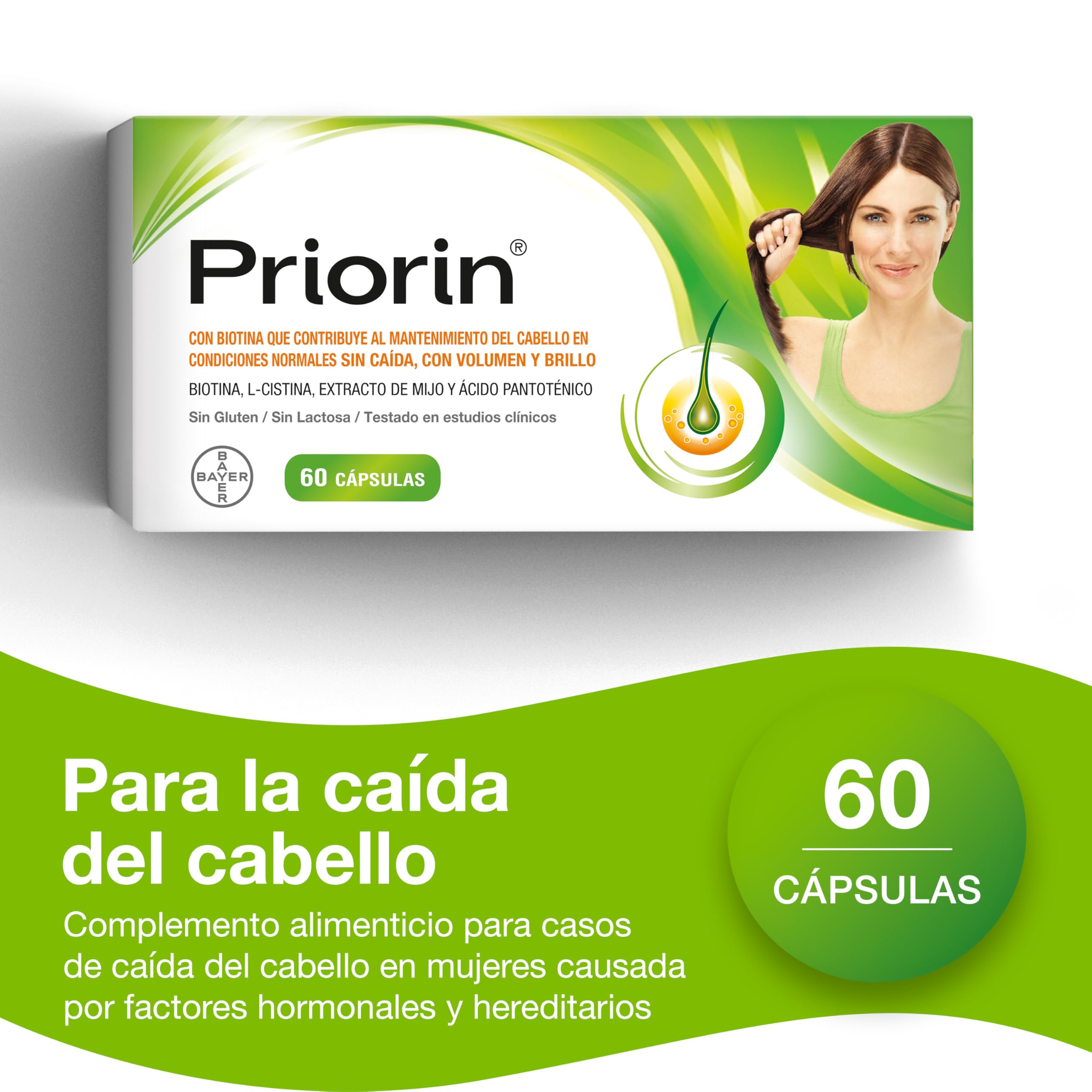 Priorin Cápsulas Complemento Alimenticio con Biotina, L-Cistina, Extracto de Mijo y Ácido Pantoténico, para Mantener un Cabello Sano, 60 Cápsulas