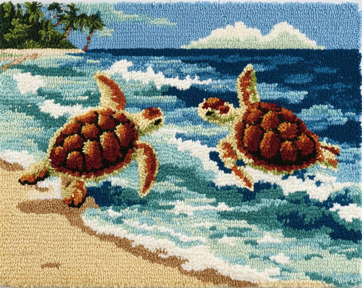 FWRTYCB Latch Hook Rug Kit Sea Turtles on the Beach