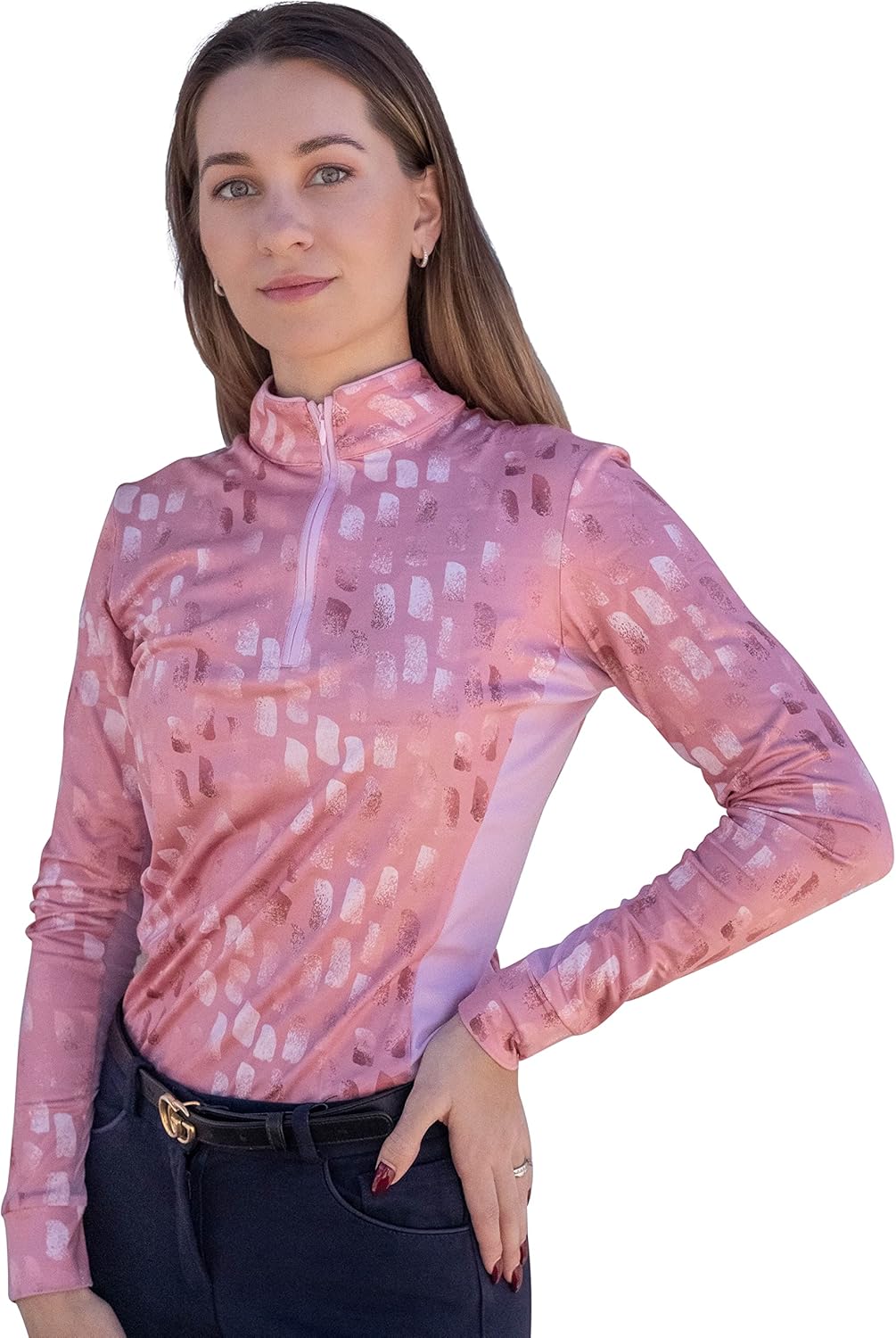 Equestrian Sun Shirt for Women -Ladies Long Sleeve Horseback Riding Base Layer Shirt - English and Dressage Horse Riders Gift