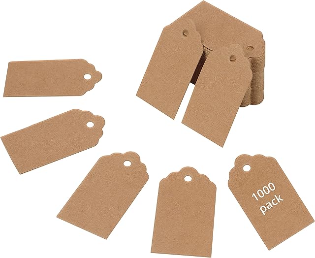 Belle Vous 1000 Pcs Brown Kraft Paper Gift Tags - 4.5 x 2.5cm (1.75 x 1 inch) - Rectangle Writable Hanging Labels for Presents, DIY Crafts, Christmas, Wedding, Birthdays and Merchandising