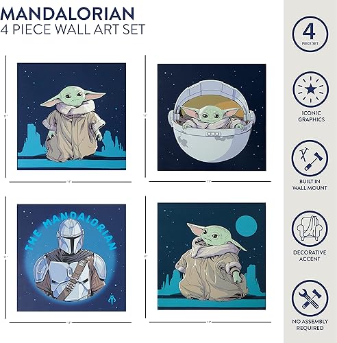 Miniatura 2 de Idea Nuova The Mandalorian con Grogu, aka The Child, juego de 4 lienzos cuadrados para pared, 11 x 11 pulgadas cada uno