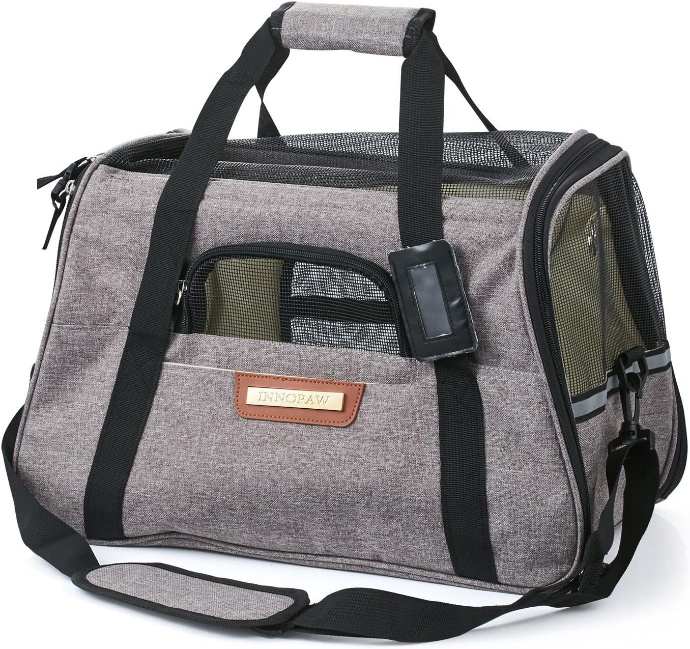 INNOPAW Pet Travel Carrier Bag, Soft Sided and Airline Approved Pet Bags with Fleece Bed, Perfect for Small Dogs and Cats (Grey)