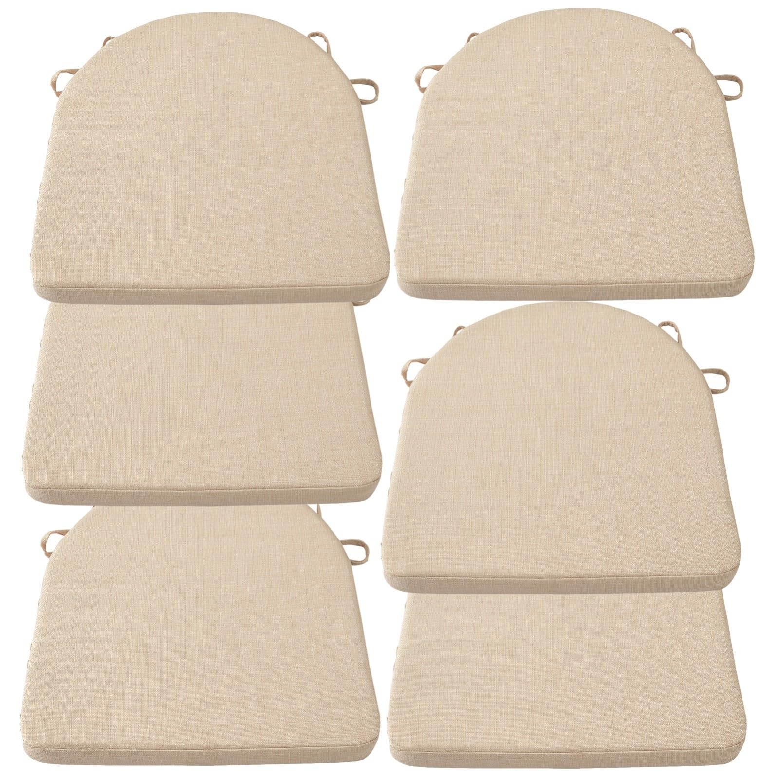 Stuhlkissen Sitzkissen Outdoor Gartenstuhlauflagen, Hufeisen rutschfest Stuhlkissen Halbrund mit Bändern, Sitzpolster für Outdoor Indoor Zuhause Büro Küche Beige,6 Pack