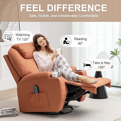 Miniatura 4 de Korser Silla reclinable, mecedora con masaje y calor, sillas reclinables giratorias de 360 para adultos, mecedora manual reclinable con control
