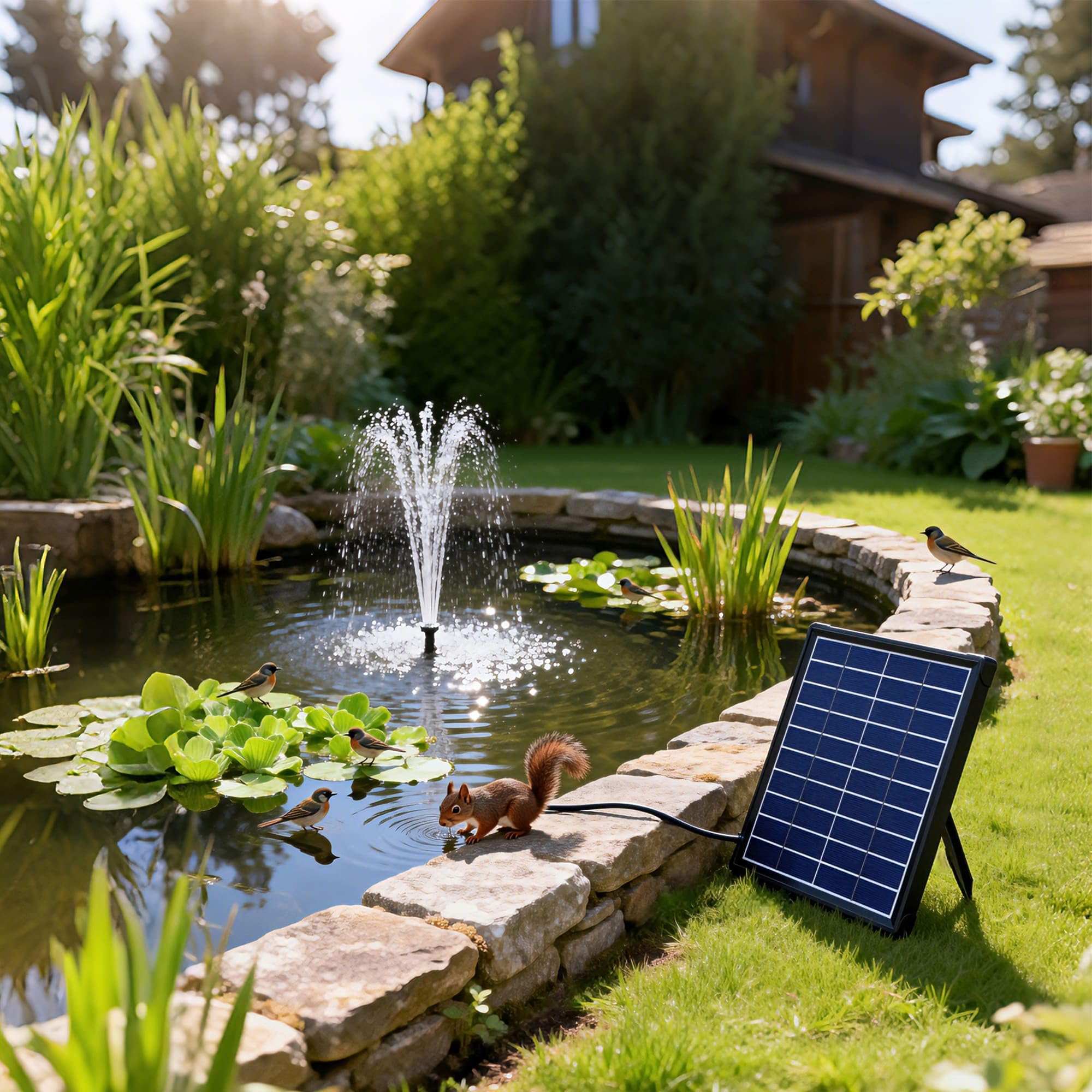 Biling Fontein op zonne-energie, voor buiten, 6 W, met 3000 mAh batterij, vijverpomp op zonne-energie met accu, waterpomp op zonne-energie, drijvende fontein voor waterspel, buiten, vijver