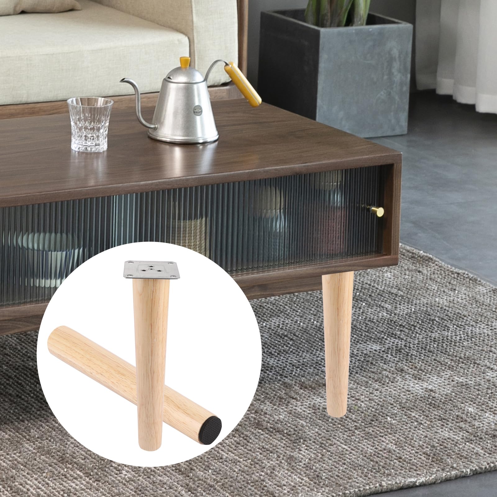 AKOLAFE 4 patas para muebles de madera de roble, 30 cm, patas de madera robustas, patas de muebles redondas, con placas de montaje y tornillos, para cama, armario, silla, mesa