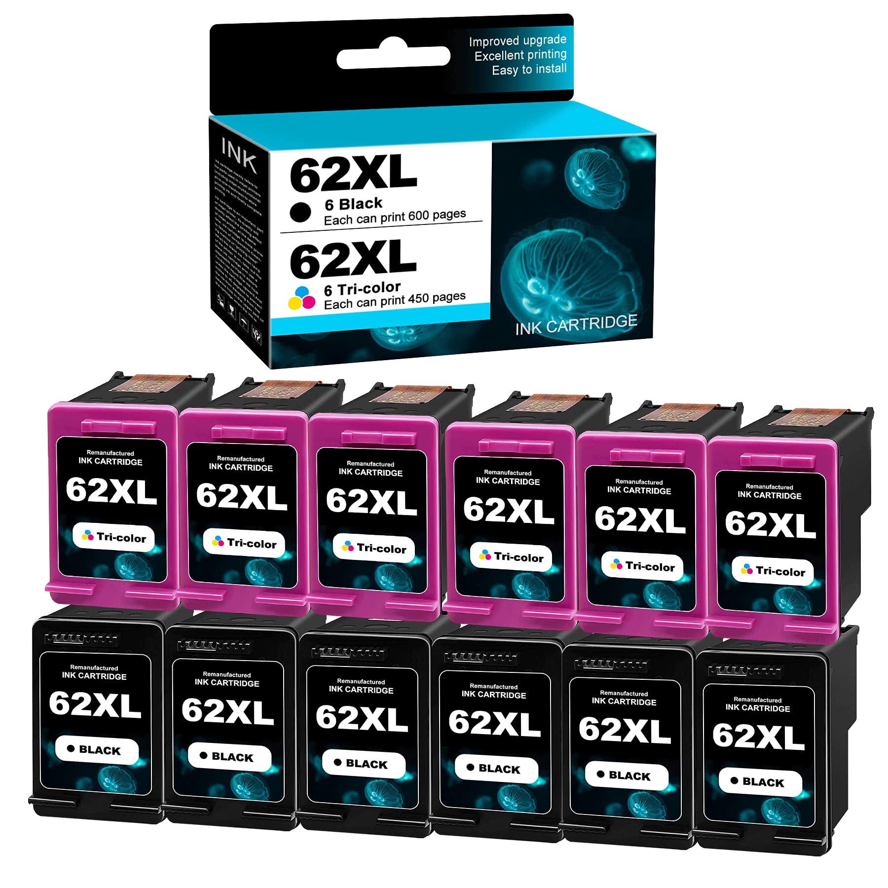 Amazon.com: Cartucho de tinta remanufacturado 62XL compatible con HP  Officejet 5744 5745 5746 8040 Envy 5642 5643 5644 5660 5661 5663 5664  Officejet 200 impresoras móviles (6 negras, 6 tricolor) : Productos de  Oficina