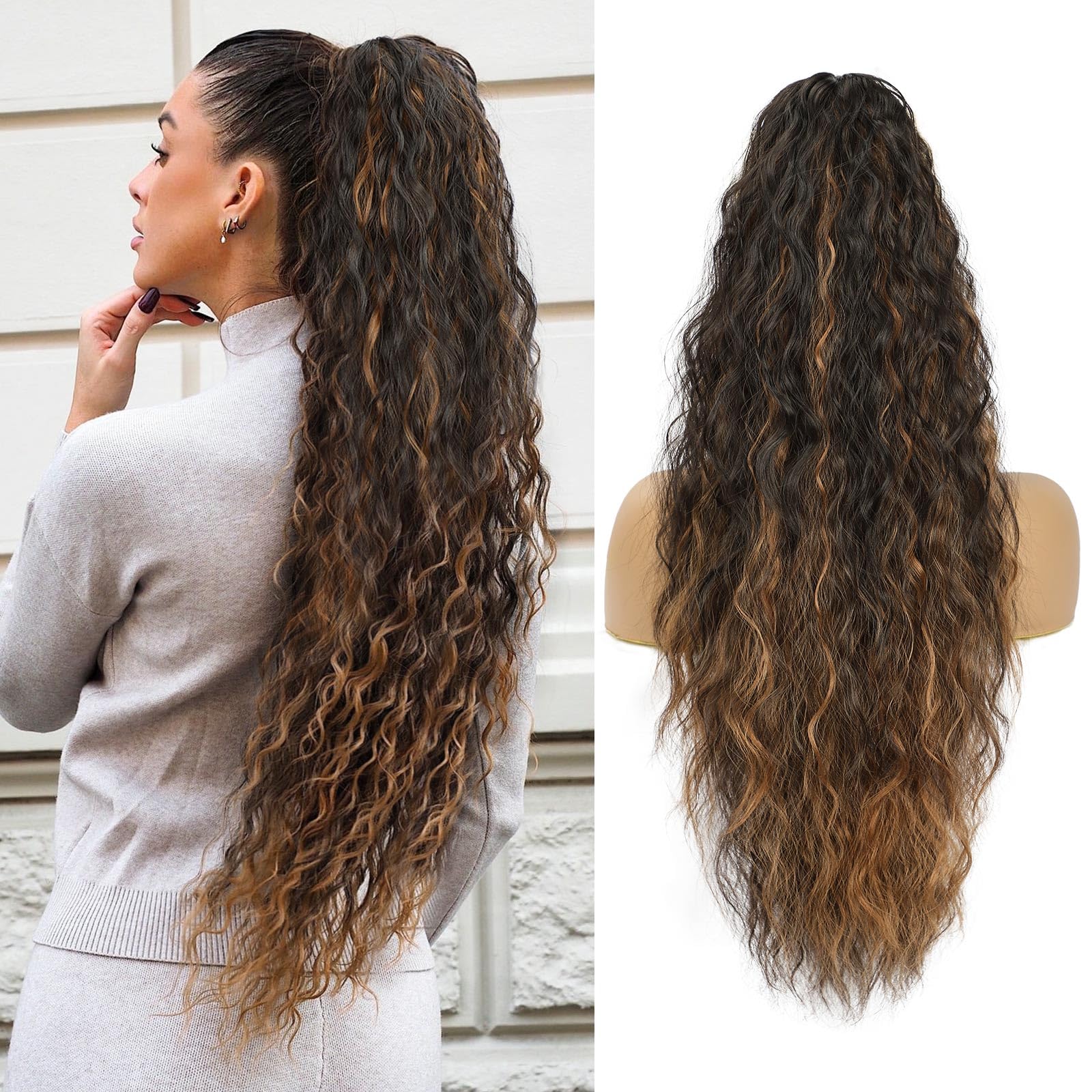 Lommel Ponytail Extension Claw Clip in Ponytail Extensions for Women 26Inch Long Wavy Pony Tails Hair Extensions Natural Looking Synthetic for Daily
