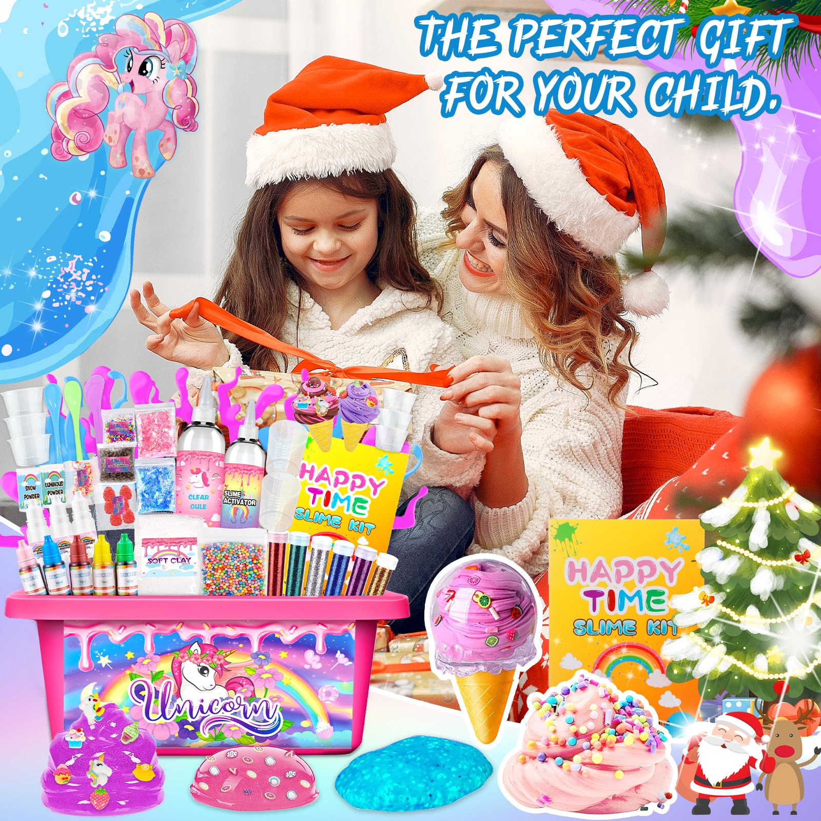 Kit Slime Fluffy per Ragazze - Unicorn Slime Kit Completo per Fare Slime di Gelato, Fluffy, di Burro, Nuvola e Schiuma. Regalo per Bambina DIY, Fai da Te Fluffy Slime