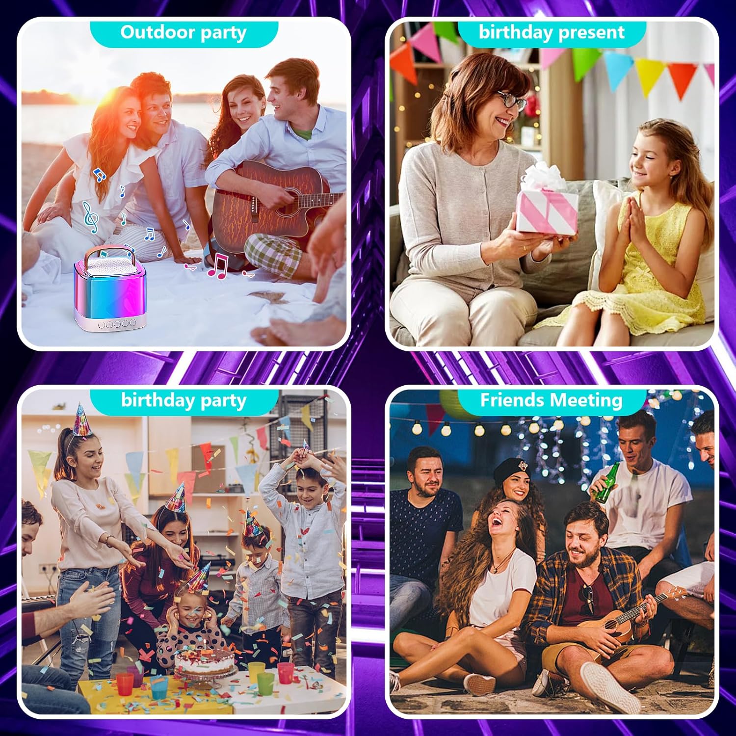 Karaoke Machine for Adults and Kids,Portable Karaoke Machine with 2 Wireless Bluetooth Microphones, Parties with Carrying Handle/Echo/Vocal Cut,Support TF/USB/AUX - Image 6