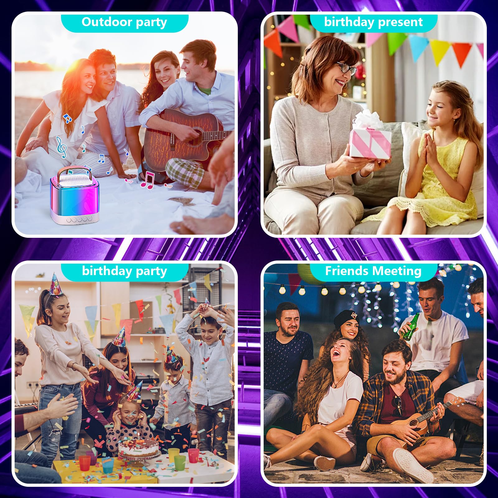 Mini macchina per karaoke con 2 microfoni wireless per bambini adolescenti adulti altoparlante Bluetooth portatile Funtion regalo di compleanno per ragazze ragazzi età 4-12 per lettore