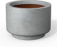 Kante 9.8 Inch Concrete Pedestal Planter - Modern Round Garden Pot for Indoor Outdoor Plants, Drainage Hole, Gray Finish