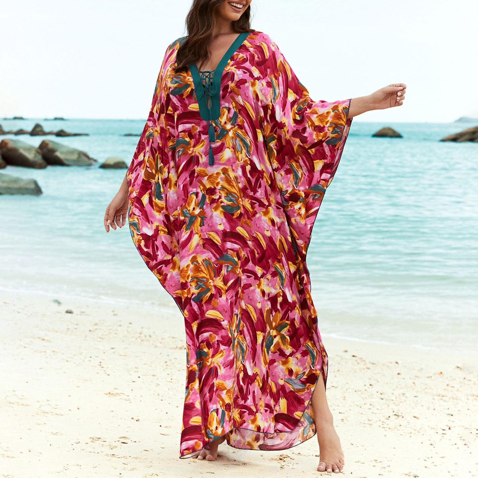 Générique Tunica Beach Copre Maglia Donna Sexy Manica Mezza Lunga Vestito Spiaggia Anti UV Estate Grande Taglia