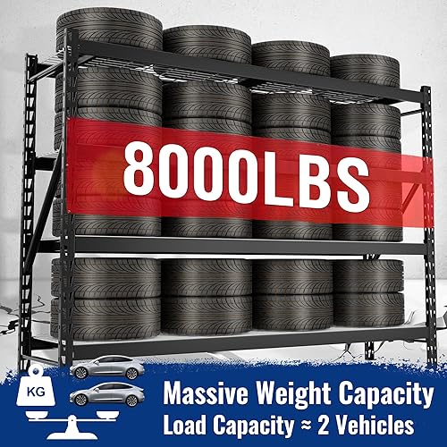 Miniatura 4 de WORKPRO Estantes de almacenamiento de 8000 libras, estantería de garaje extra ancha de 77 pulgadas, estantería de metal resistente, estante de