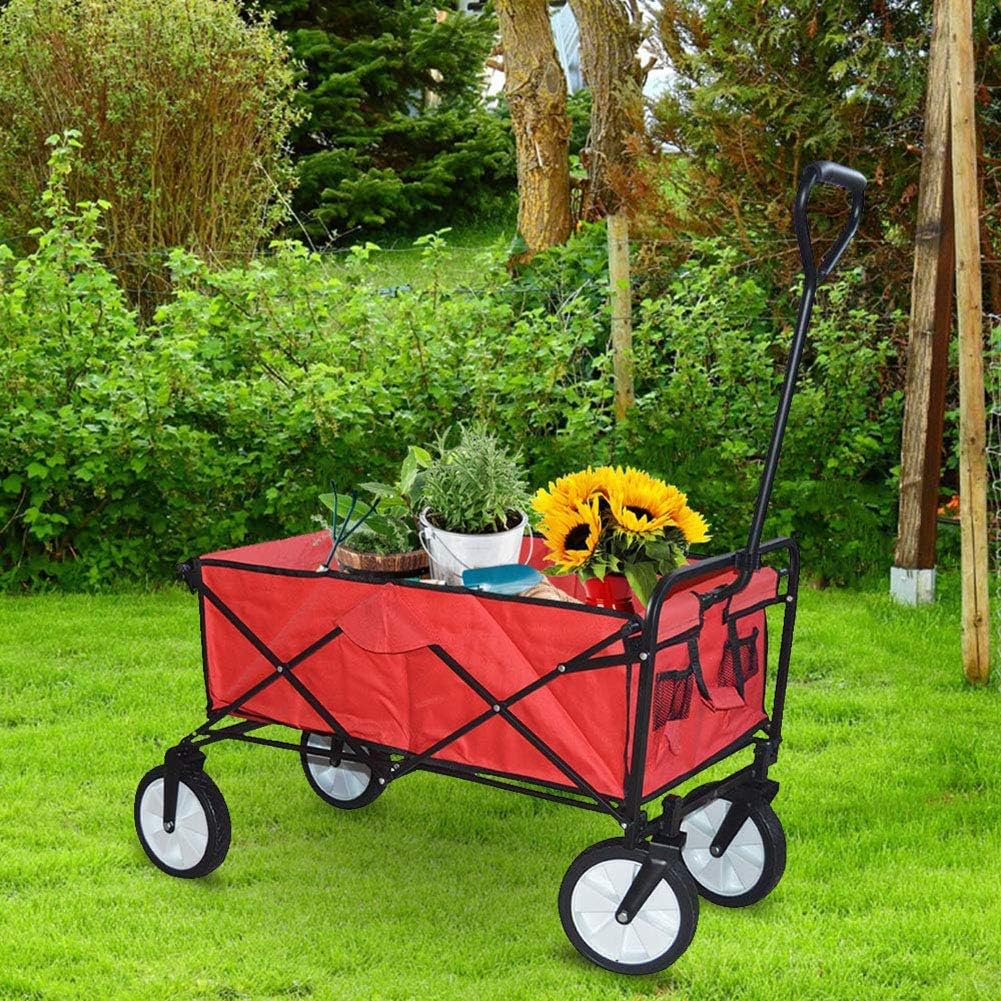 Collapsible Wagon Cart with Wheels Foldable Folding Wagons Carts Silent Universal Wheels,Outdoor Folding Garden Cart Trolley for Camping BBQ Gardening Shopping Foldable Pull Wagon Hand Cart