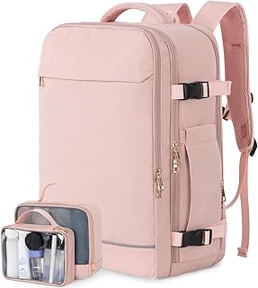 Large Travel Backpack for Women, 40L Travel Bag Personal Item Size, Laptop Backpacks, Waterproof Carry On Backpack with Packing Cubes for College Business Hiking Work Essentials, Pink