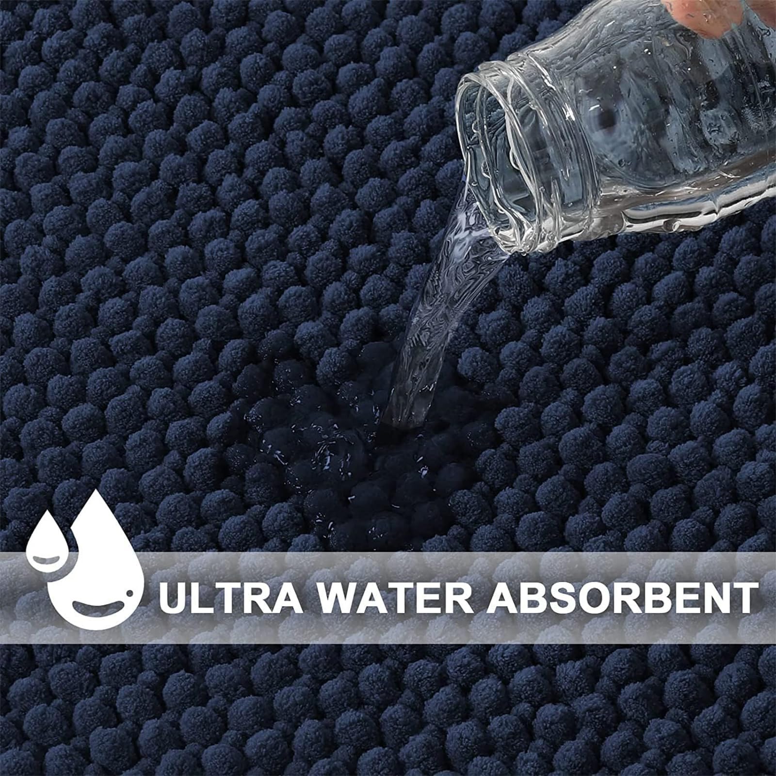 Tapis de bain antidérapant à séchage rapide, lavable, hygiénique, parfait pour les zones glissantes sûres et décoration d'intérieur élégante, 50 x 120 cm, bleu foncé