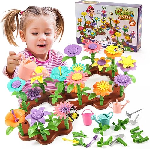 WNSULL Juguetes de construcción de jardín de flores juguete para niñas de 3 4 5 6 años regalos de Navidad y cumpleaños para niños pequeños de 3 a 6