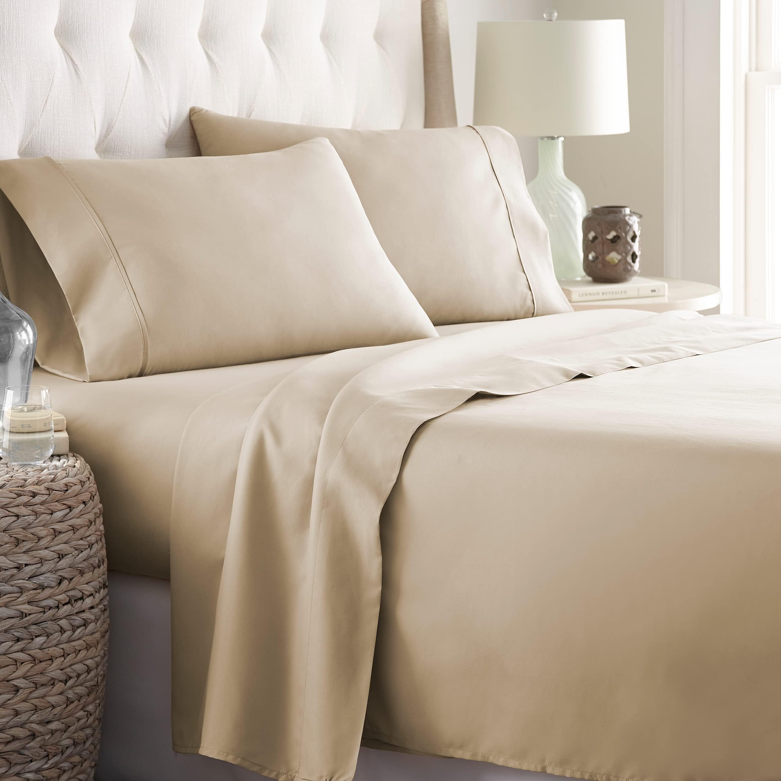 Danjor Linens Twin Bunk Bed Sheets w/ 2 Pillowcases, Lightweight Brushed Microfiber Deep Pockets, 4 Piece Fitted Bedding Sets, Taupe