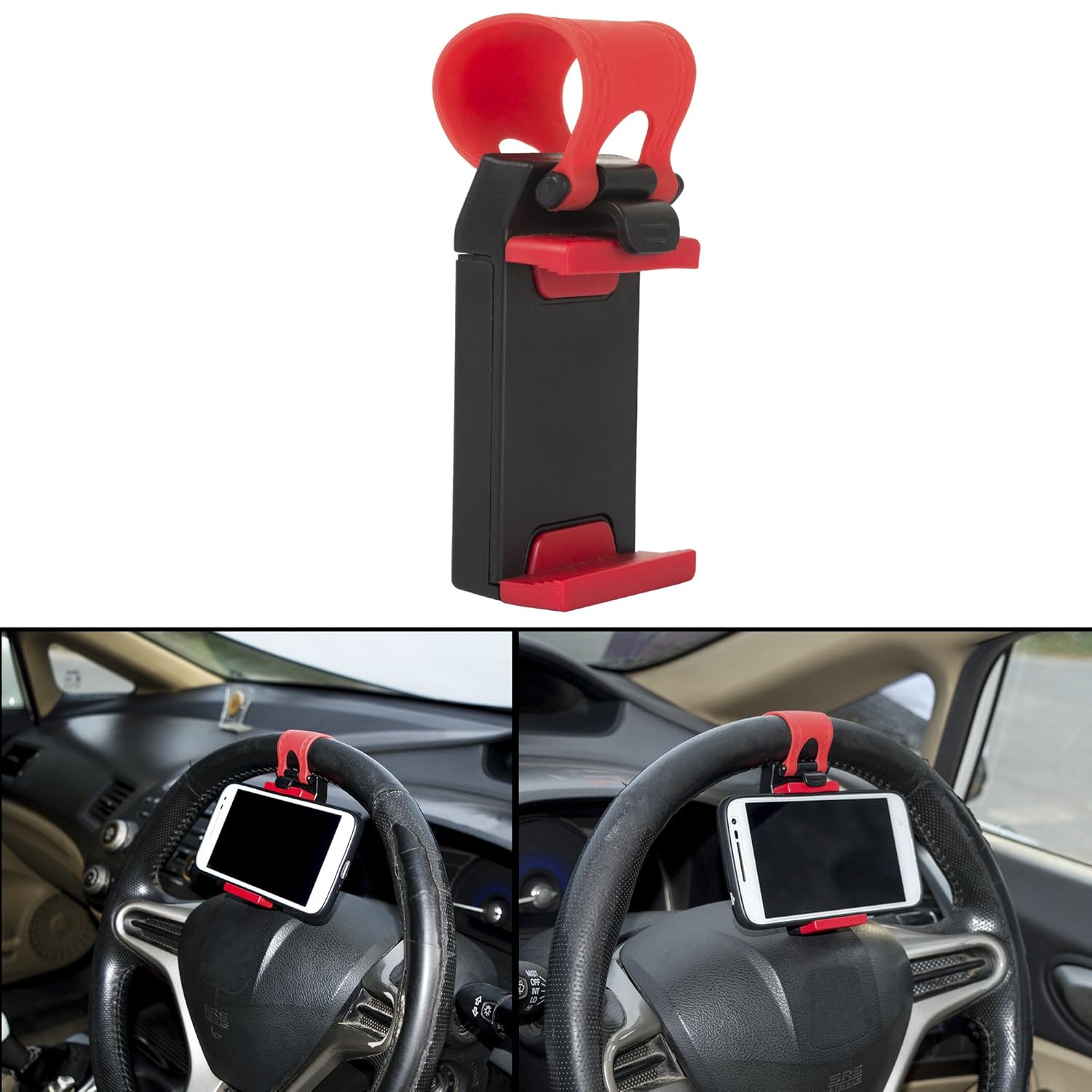 Autofy Car Steering Wheel Mobile Phone Socket Holder (Red) Amazon.in