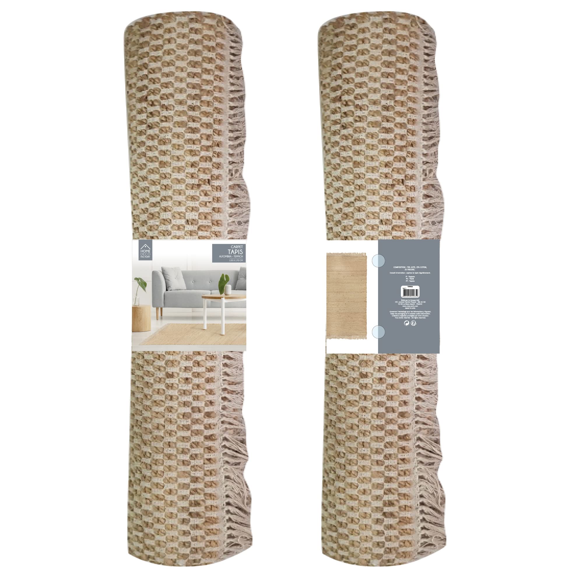 HOME DECO FACTORY - Tx9026 - Tapis en Toile de Jute avec Franges 120X170 cm Deco Textile D'Interieur Tapis Decoration