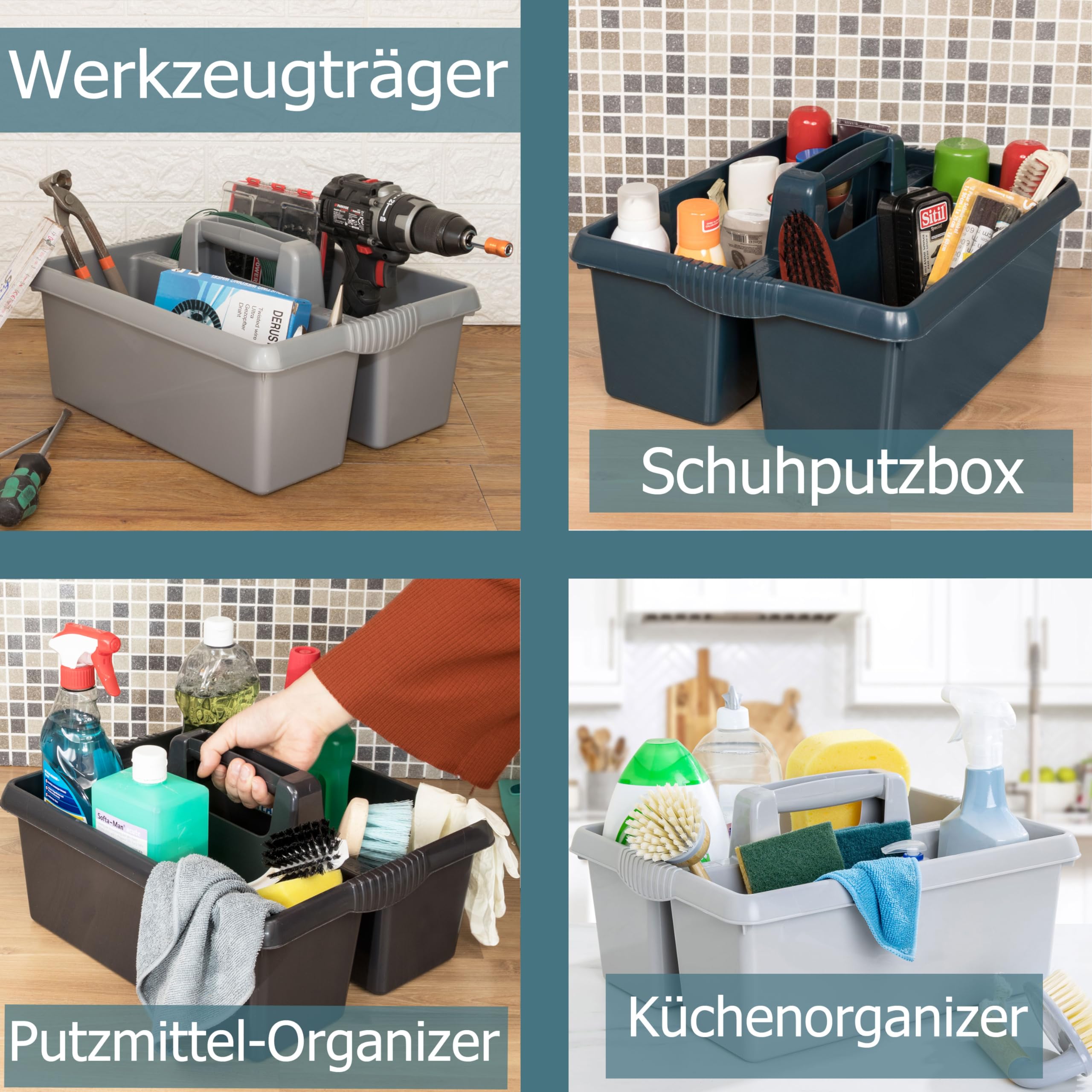 6 x przenośny organizer środki czyszczące 38x32x15cm czarny uchwyt