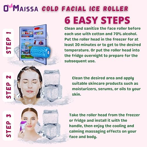OMAISSA - Rodillo de hielo facial frío masajeador facial masajeador de hinchazón ocular alivio del dolor de migraña alivio de hinchazón ocular