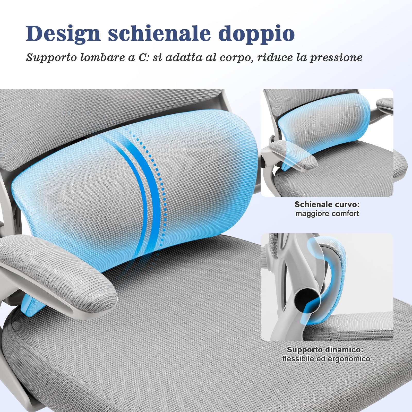 Magic Life Sedia da Ufficio Ergonomica con Schienale a Rete, Supporto Lombare Regolabile, Braccioli e Altezza Regolabili per Home Office (R5-W)