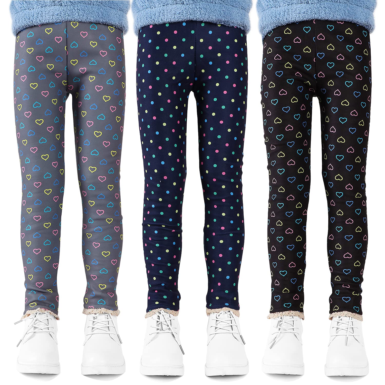 Leggings para Niñas Pantalones Gruesos Forrados con Estampado Invierno Pantalones Elásticos Largos y Cálidos Medias de Lana Elásticos