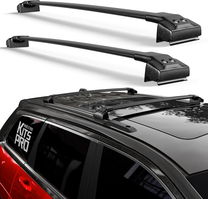 KitsPro 260lb Roof Rack Cross Bars for 2011-2021 Jeep Grand Cherokee – Heavy Duty Aluminum Crossbars, Matte Black, No Drilling (Grooved Side Rails Only)