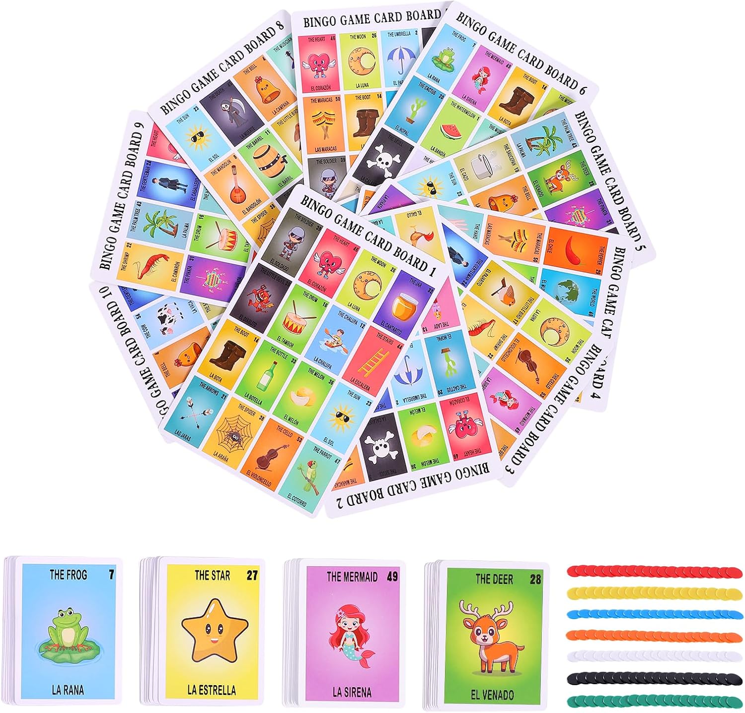 Mexican Bingo Game Kit,Bilingual Game for 10 Players,Puerto Rico Spanish Deck of Cards,Original Spanish Playing Cards Board Games,Juegos De Mesa En Español para Adultos,Baraja Mexicana