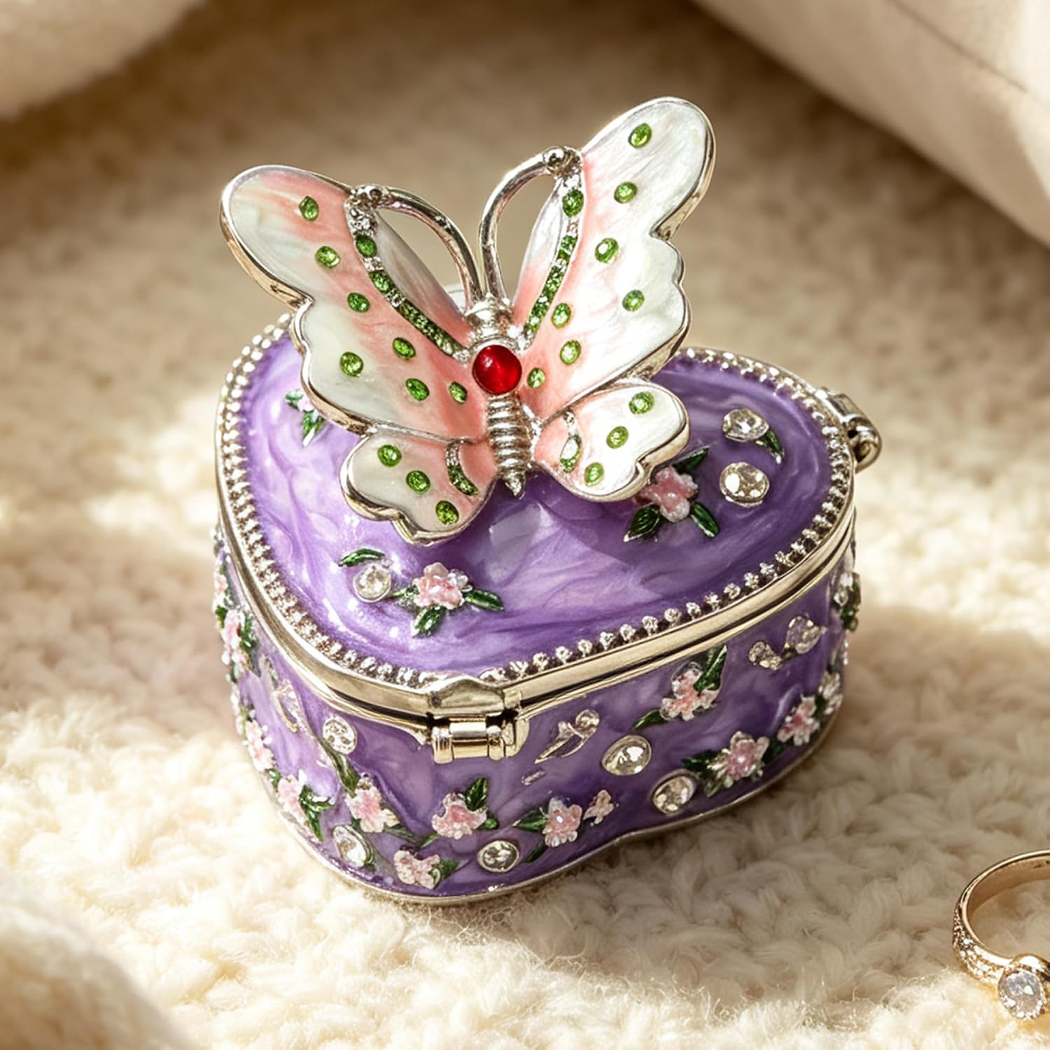 Hand Painted Enamel Trinket Box,Mini Jewelry Box,Vintage Box,Butterfly