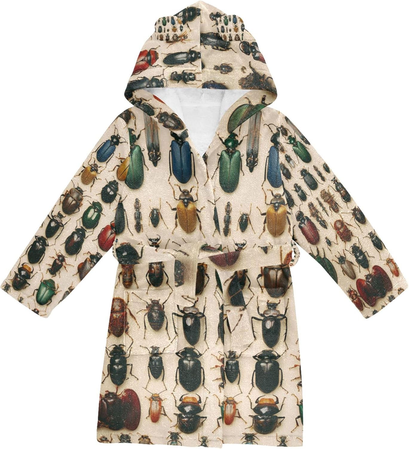 Vintage Insects Beetles Bugs Ladybugs Bathrobe Hooded PJ Robe Soft Fleece Robe Pajama Sleepwears 2-12 Years