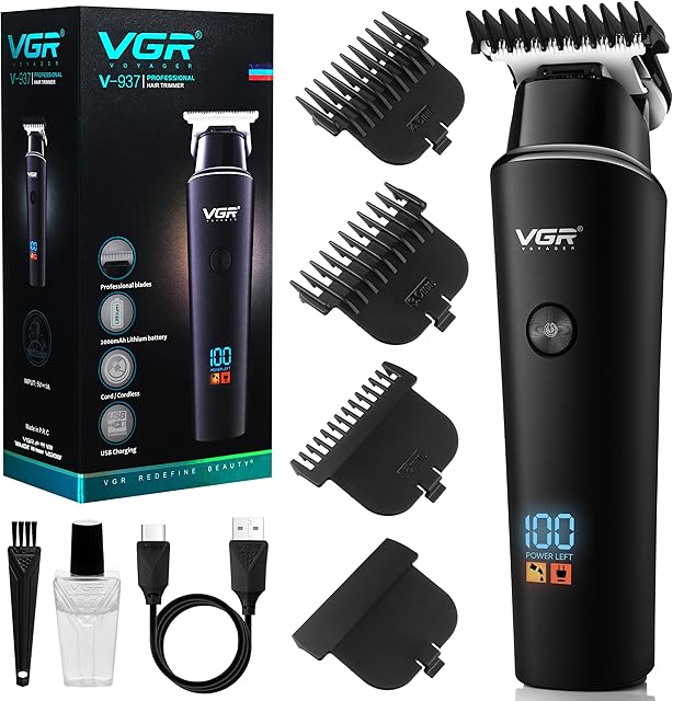 VGR Professional Hair Trimmer | Cordless Rechargeable Beard Clippers for Men | Wireless Electric Cutting Machine Shaver Styler with Precision Blade for Haircut Styling | Male Grooming Kit